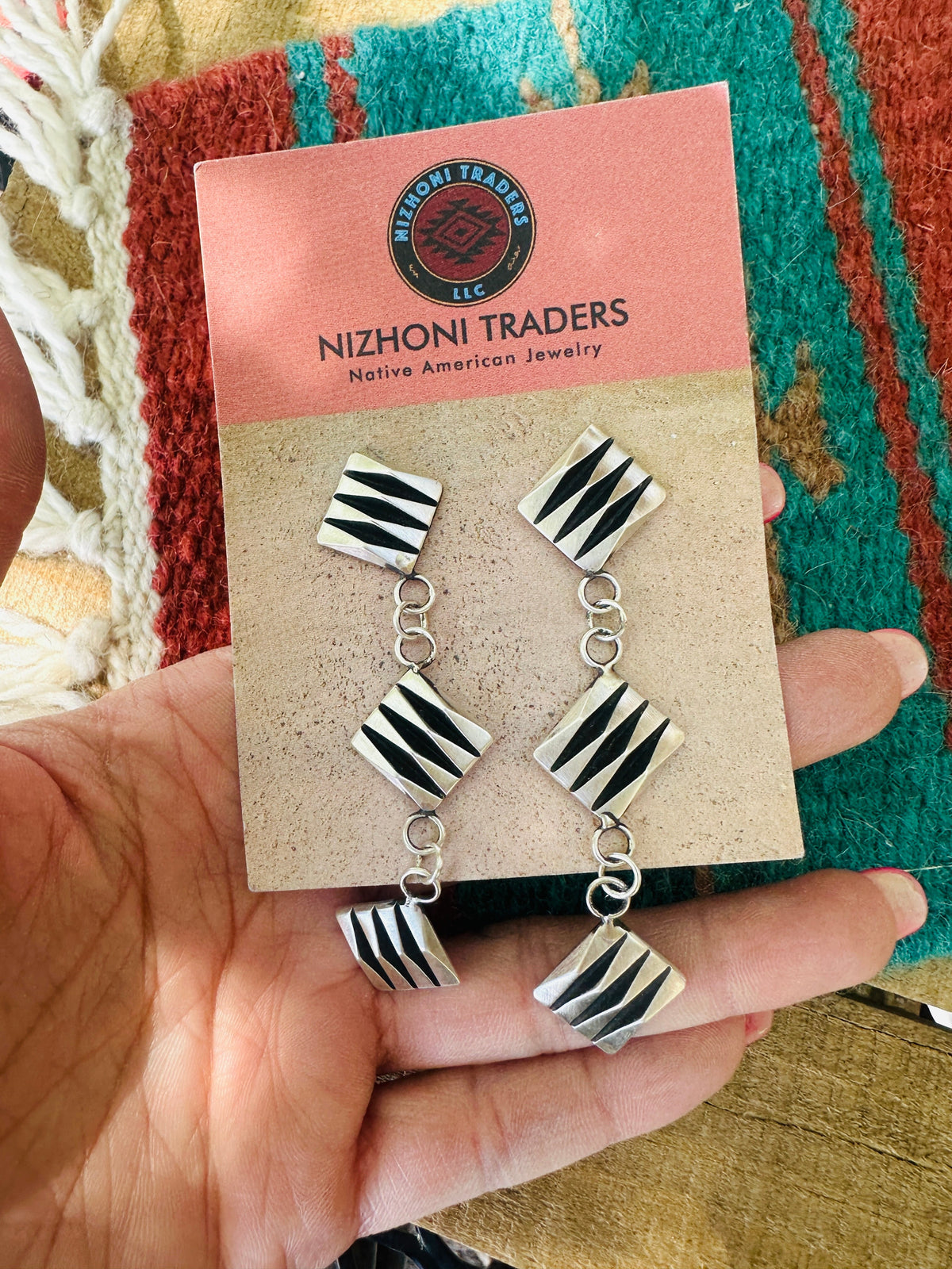 Handcrafted Hand Stamped Leander Tahe Sterling Silver Dangle Earrings