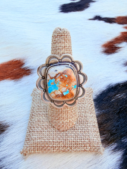Handcrafted Royston Turquoise & Sterling Silver Ring Size 9 by Danny Henio