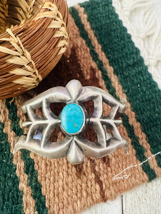 Handcrafted Old Pawn Turquoise & Sterling Silver Cuff Bracelet