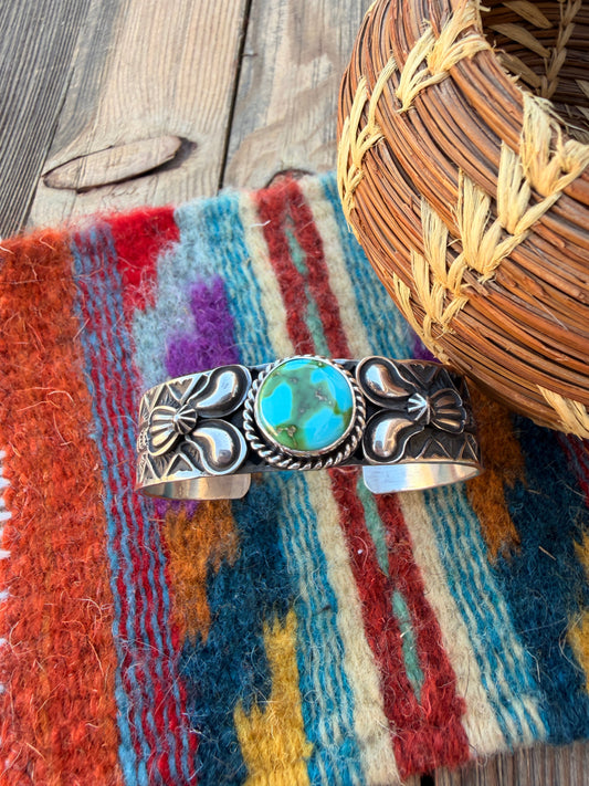 Handcrafted Sonoran Mountain Turquoise & Sterling Silver Cuff Bracelet by Andy Cadman
