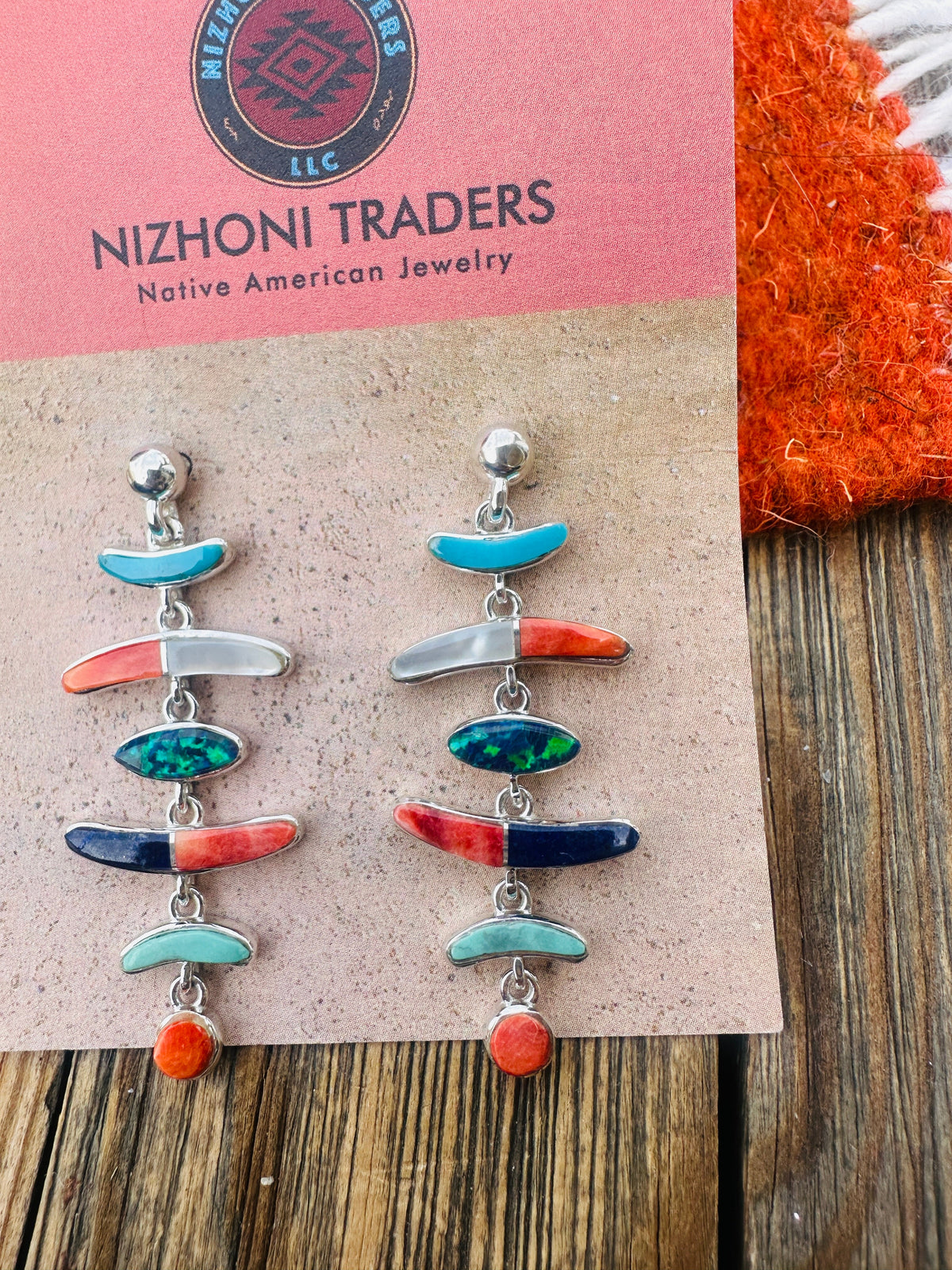 Handcrafted Multi Stone & Sterling Silver Chandelier Dangle Earrings by Valerie Yazzie