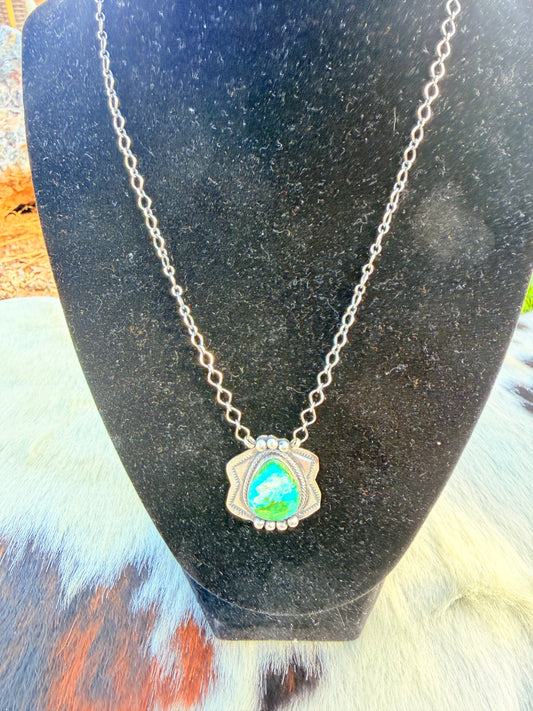 Handcrafted Sonoran Mountain Turquoise & Sterling Silver Necklace by Cordell Platero