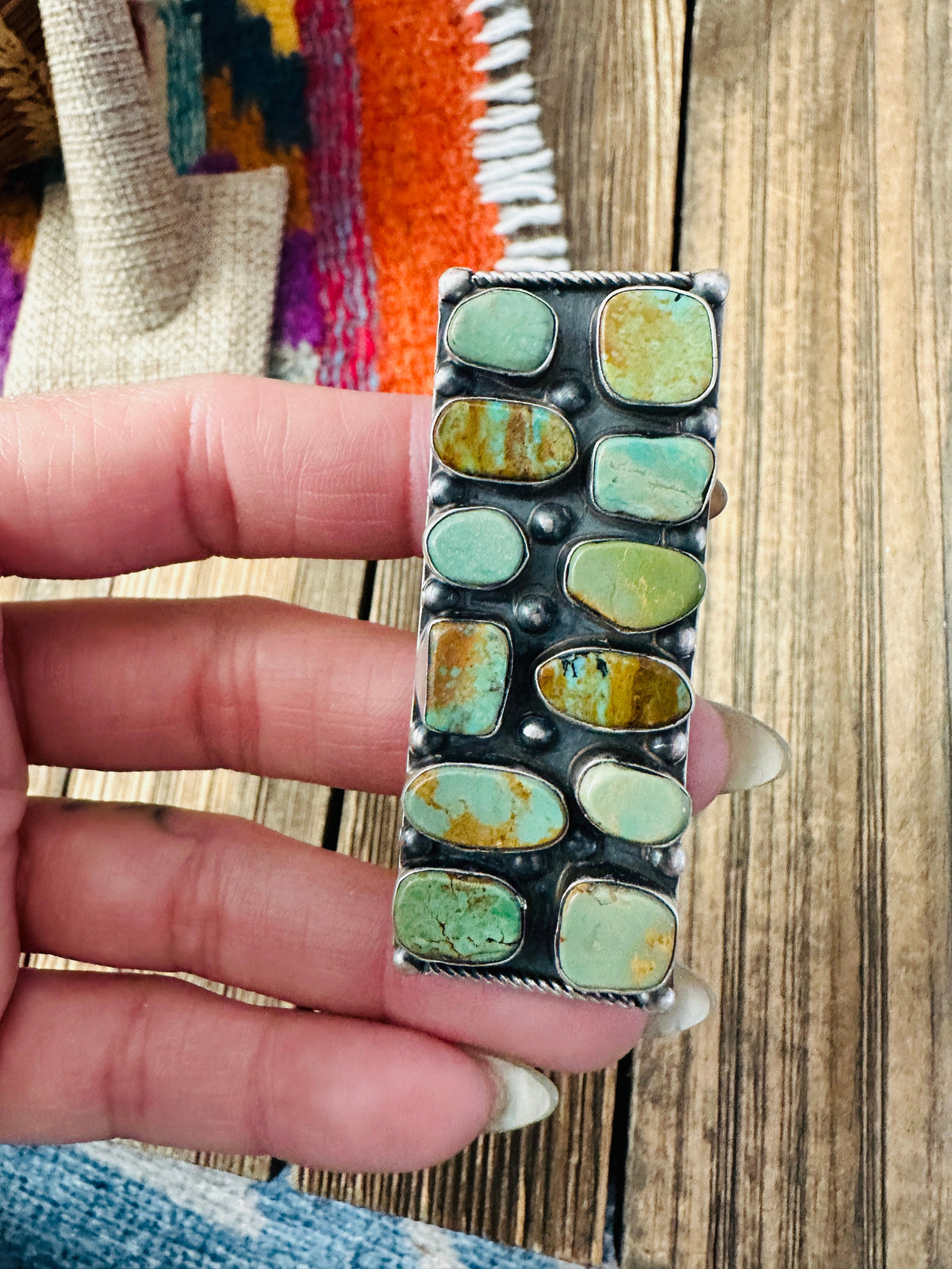 Handcrafted Royston Turquoise Sterling Silver Cluster Adjustable Ring by Jacqueline Silver