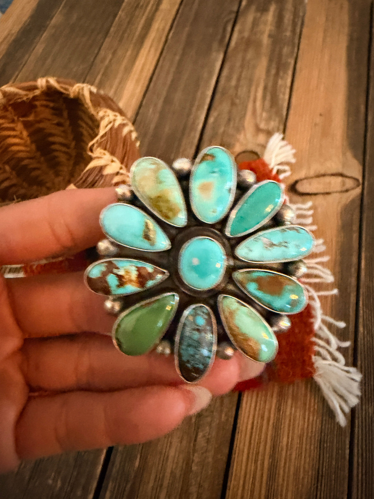 Handcrafted Multi Turquoise & Sterling Silver Cluster Ring Size 9 by Kathleen Livingston