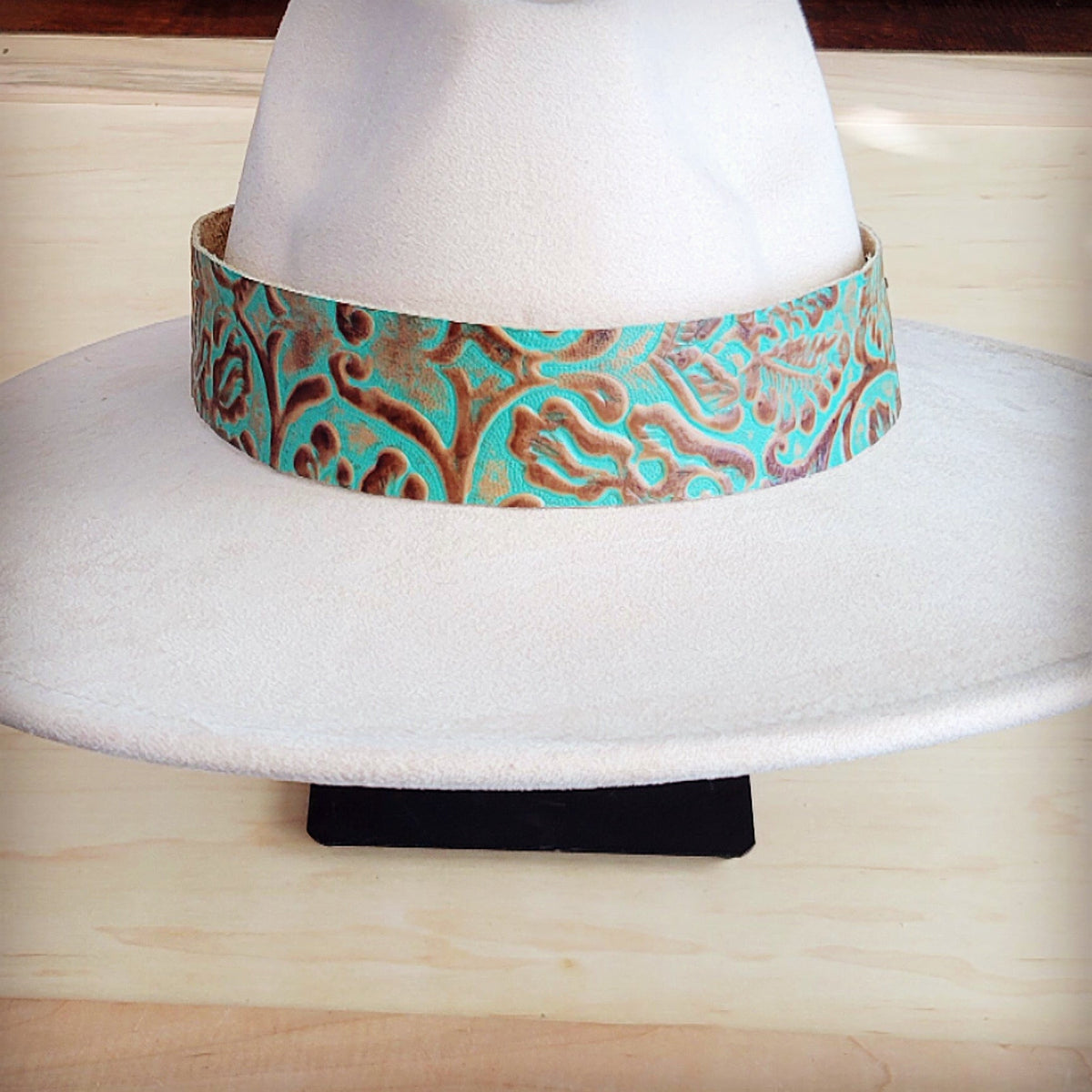 **Wide Genuine Leather Cowboy Turquoise Hat Band Only 953u