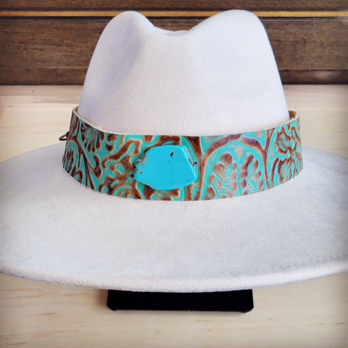Wide Genuine Leather Cowboy Turquoise Hat Band w/ Turq 953p