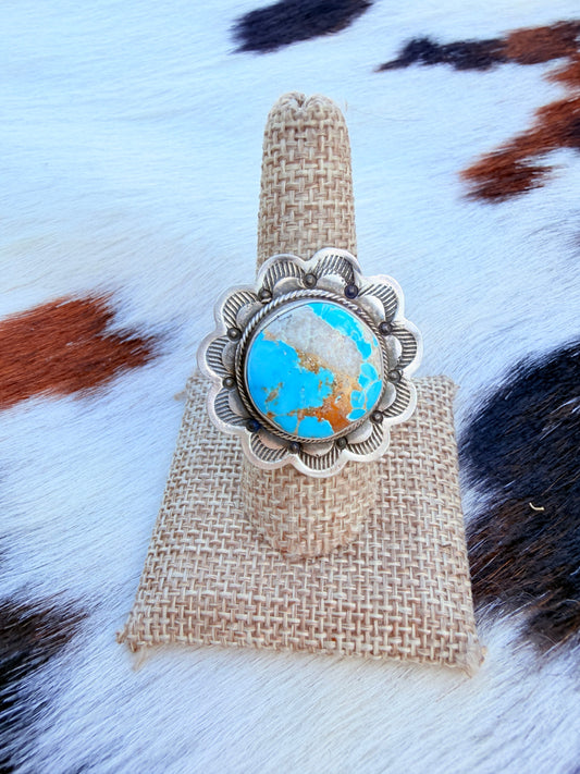 Handcrafted Royston Turquoise & Sterling Silver Ring Size 9 by Danny Henio