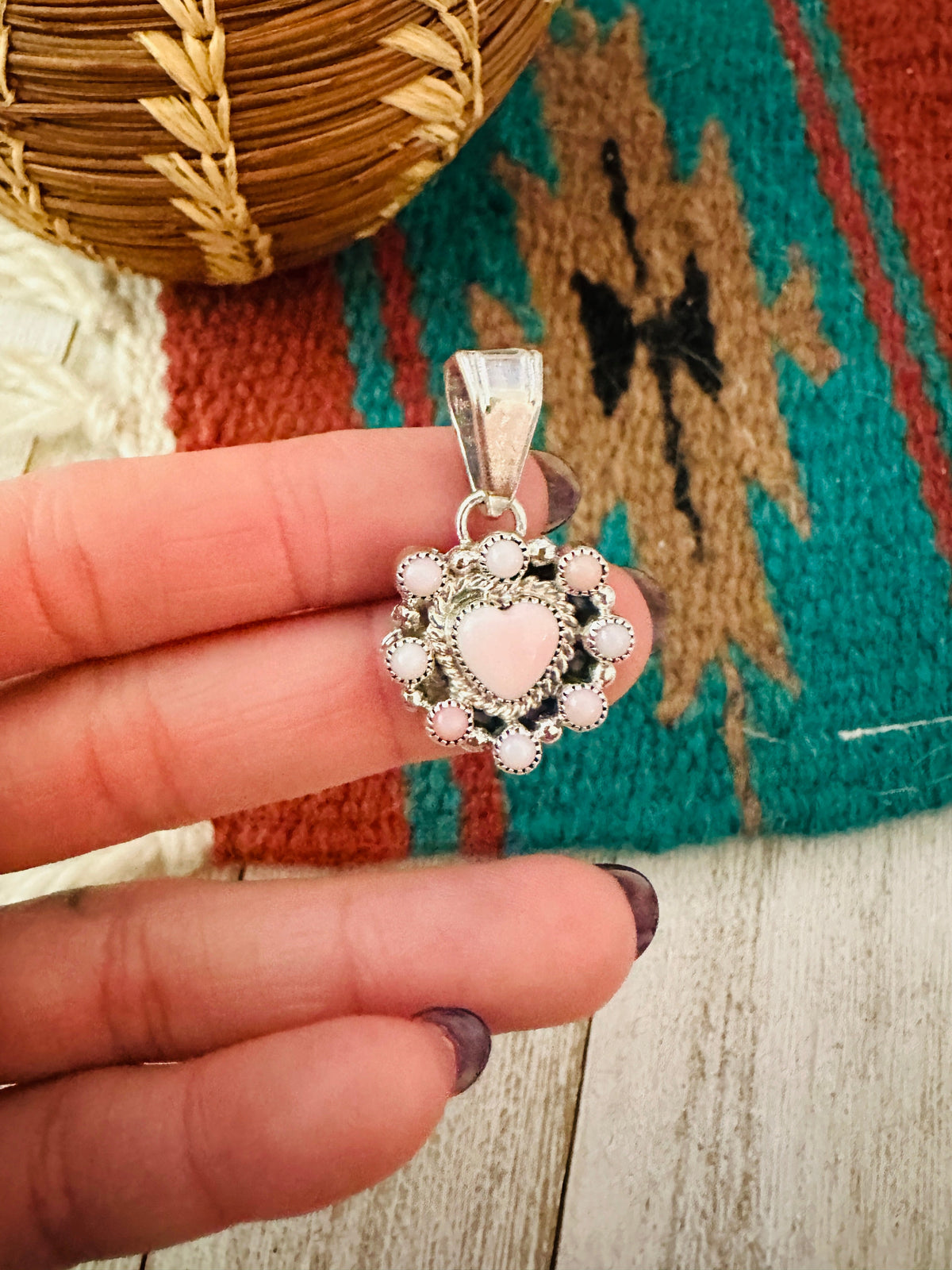 Handcrafted Queen Pink Conch Shell & Sterling Silver Heart Pendant