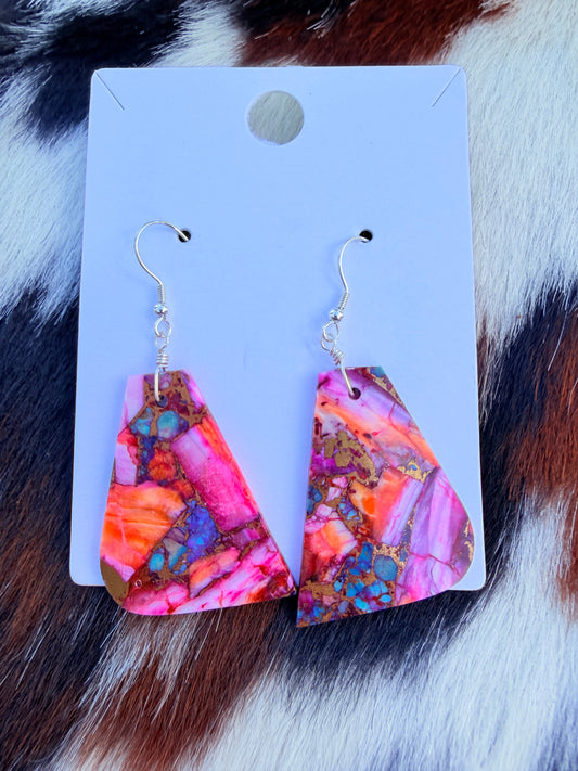 Handcrafted Sterling Silver & Pink Dream Mojave Slab Dangle Earrings