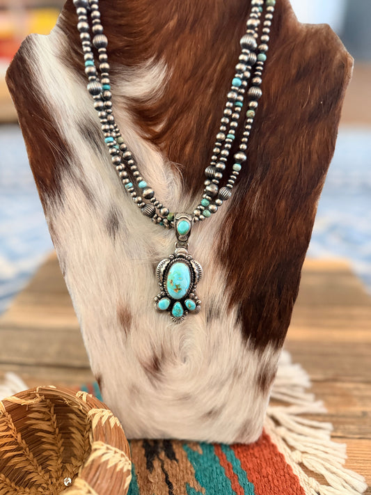Handcrafted Sonoran Mountain Turquoise & Sterling Silver Beaded Necklace by Gilbert Tom