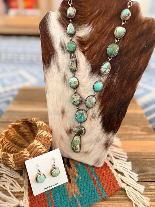 Handcrafted Royston Turquoise & Sterling Silver Necklace and Earring Set by Sheila Becenti
