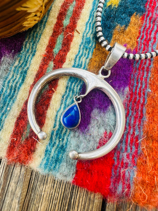 Handcrafted Sterling Silver & Lapis Naja Pendant