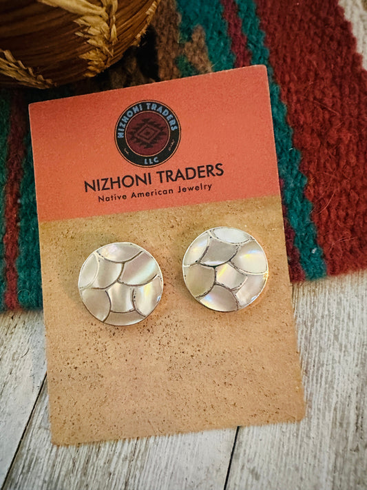 Handcrafted Mother of Pearl & Sterling Silver Inlay Earrings