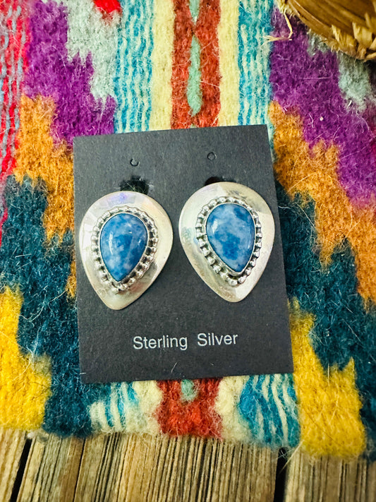 Handcrafted Denim Lapis & Sterling Silver Clip On Earrings