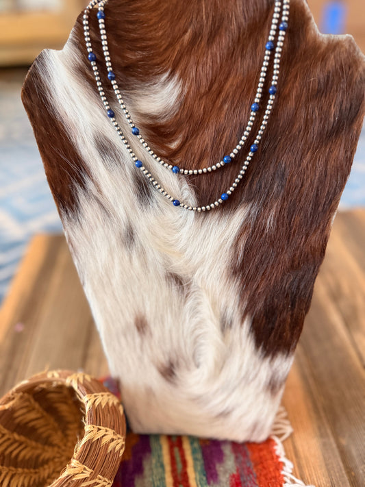 Handcrafted Lapis and Sterling Silver Pearl Beaded Necklace