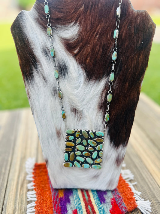 Handcrafted Royston Turquoise & Sterling Silver Cluster Necklace by Jacqueline Silver