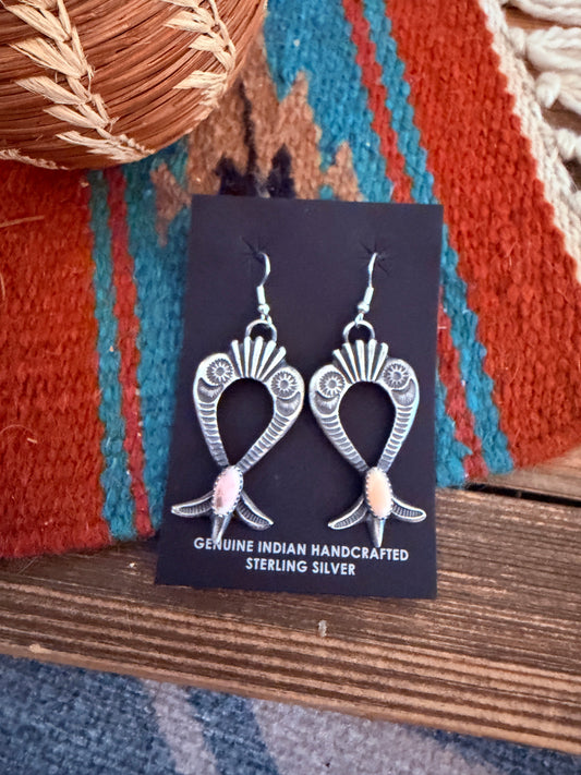 Handcrafted Queen Pink Conch & Sterling Silver Naja Dangle Earrings by Kevin Billah