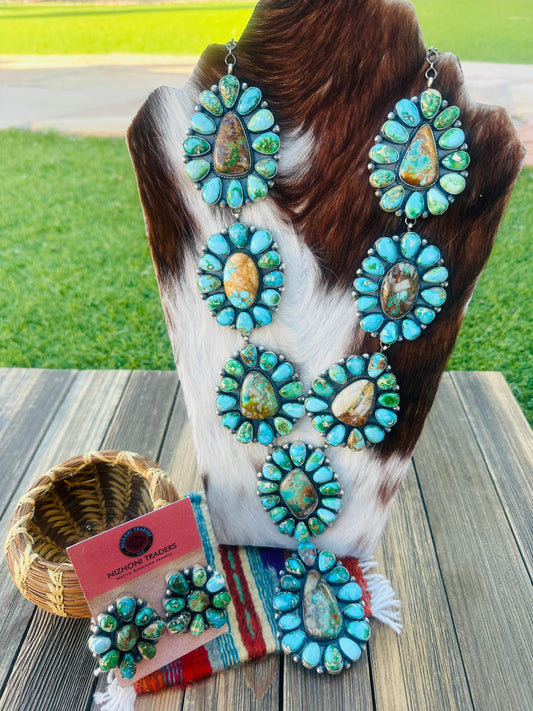 Handcrafted Royston Turquoise & Sterling Silver Necklace and Earring Set by Debra Smith