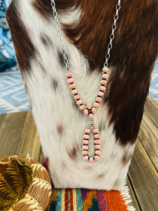 Handcrafted Queen Pink Conch & Sterling Silver Cluster Necklace