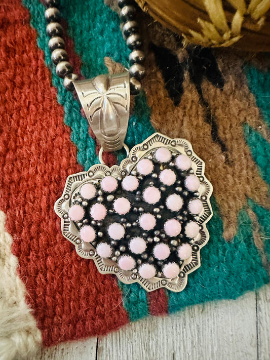 Handcrafted Queen Pink Conch & Sterling Silver Heart Pendant