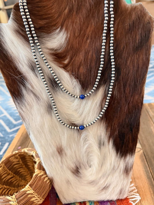 Handcrafted Lapis and Sterling Silver Pearl Beaded Necklace