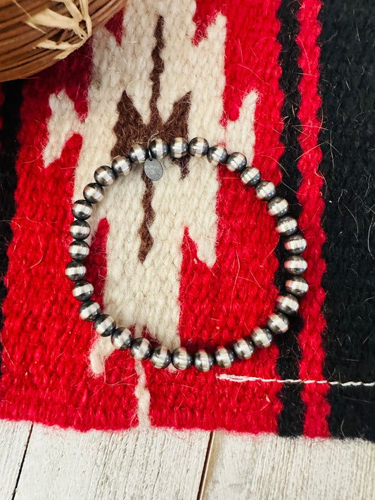 Handcrafted 6mm Sterling Silver Beaded Stretch Bracelet