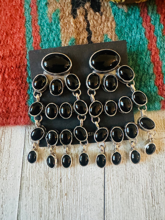 Handcrafted Sterling Silver & Black Onyx Chandelier Dangle Earrings