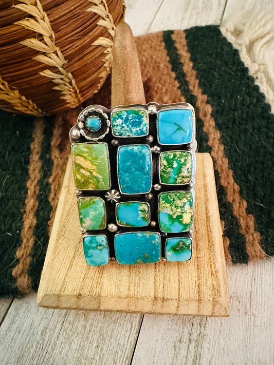 Handcrafted Sonoran Mountain Turquoise & Sterling Silver Adjustable Cluster Ring