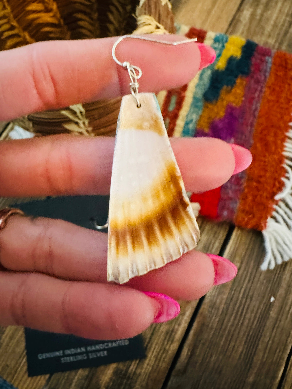 Handcrafted Multi Stone Inlay & Shell Dangle Earrings