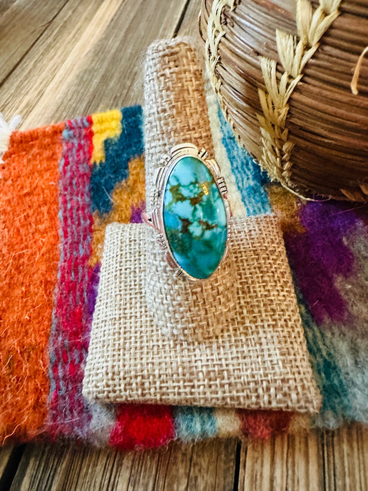 Handcrafted Sonoran Mountain Turquoise & Sterling Silver Ring size 8.5