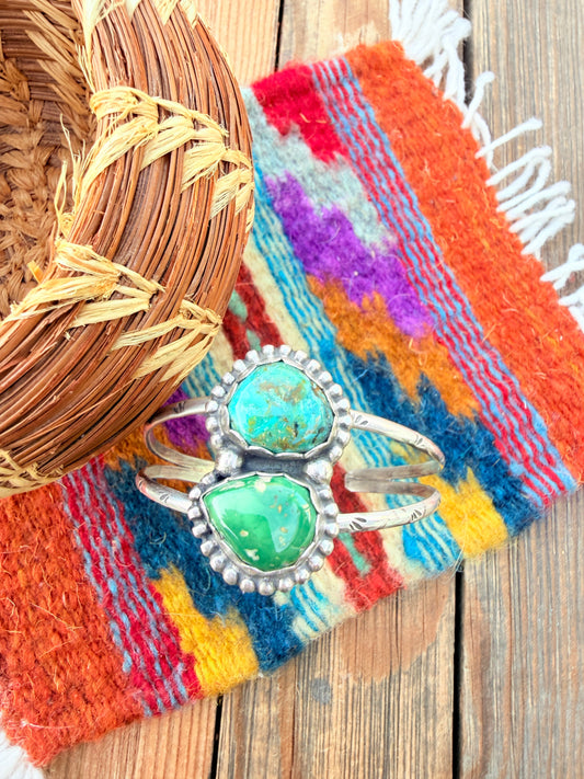 Handcrafted Sonoran Gold Turquoise & Sterling Silver Cuff Bracelet