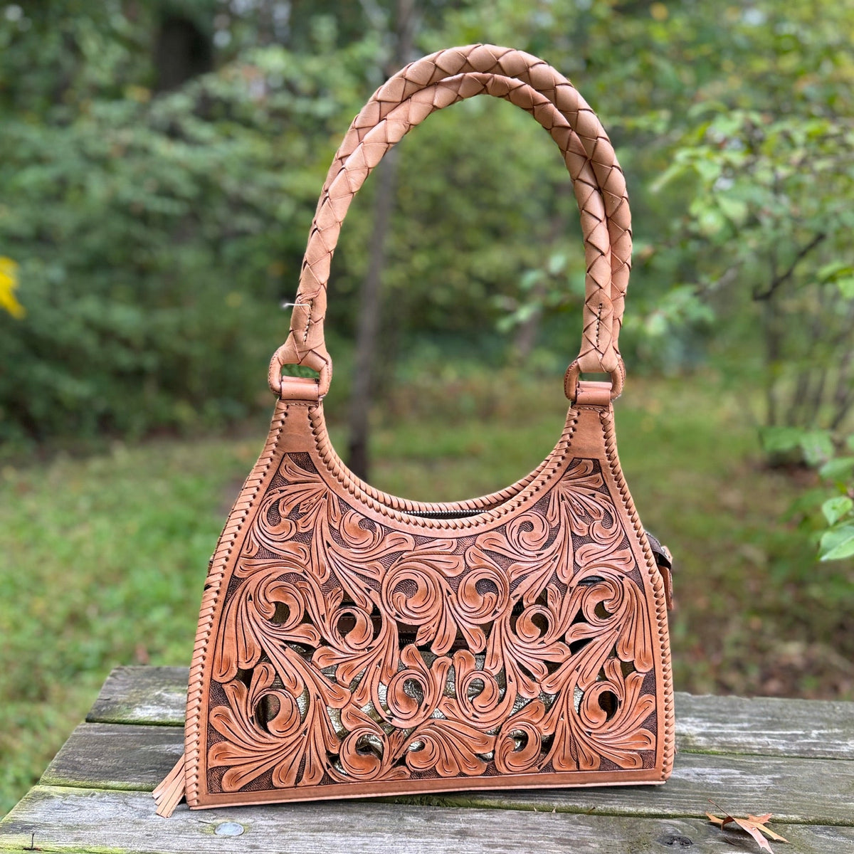 Hand Cut Out Tooling Leather Hobo Bag "LUNA" by ALLE