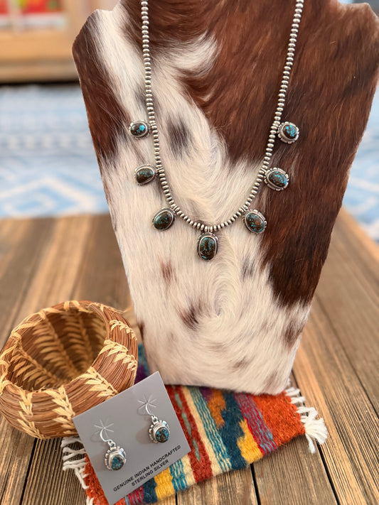 Handcrafted Bisbee Turquoise & Sterling Silver Necklace and Earring Set