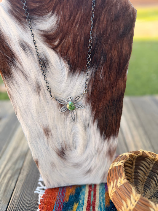 Handcrafted Sonoran Mountain Turquoise & Sterling Silver Dragonfly Necklace