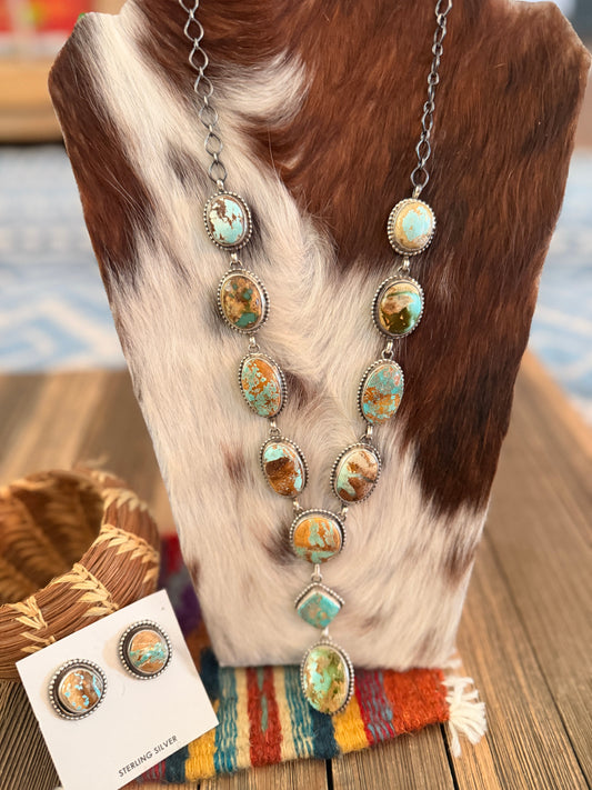 Handcrafted Royston Turquoise & Sterling Silver Necklace and Earring Set by Darrin Livingston