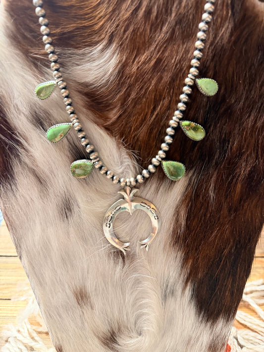 Handcrafted Sonoran Gold and Sterling Silver Squash Blossom Necklace