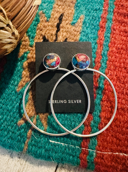 Handcrafted Pink Dream Mojave & Sterling Silver Dangle Hoop Earrings
