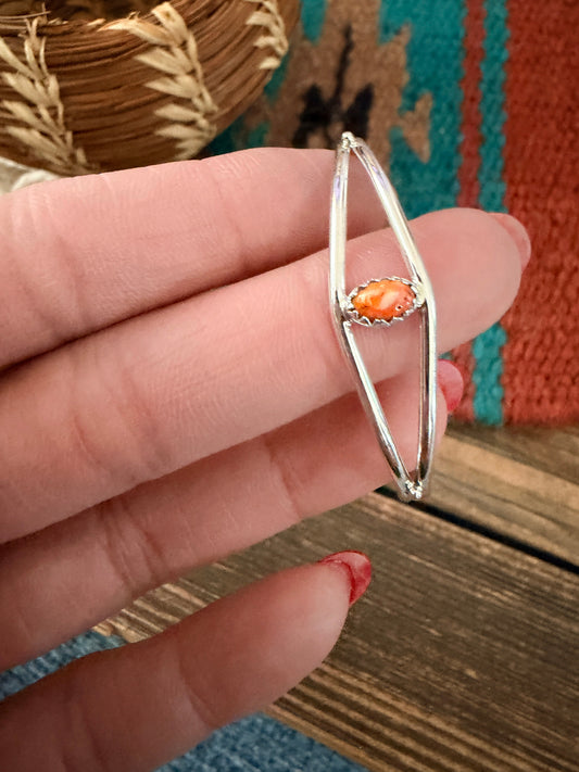 Handcrafted Orange Spiny & Sterling Silver Baby Cuff Bracelet