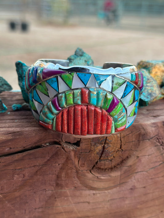 Handmade Sterling Silver Multi Stone Southwest Inlay Cuff