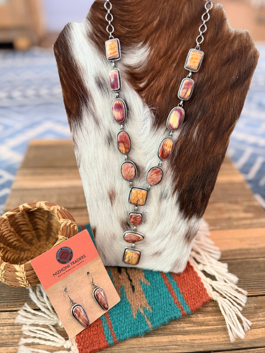 Handcrafted Spiny Oyster & Sterling Silver Necklace and Earring Set by Darrin Livingston