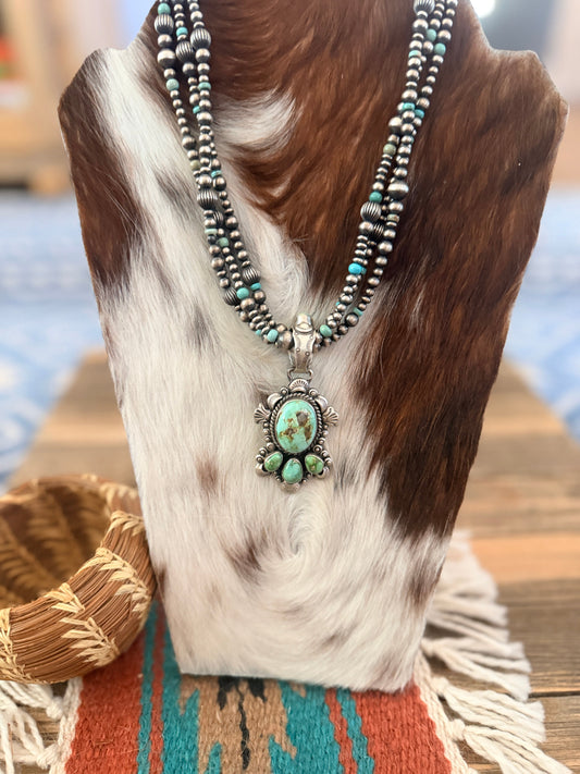 Handcrafted Sonoran Mountain Turquoise & Sterling Silver Beaded Necklace by Gilbert Tom