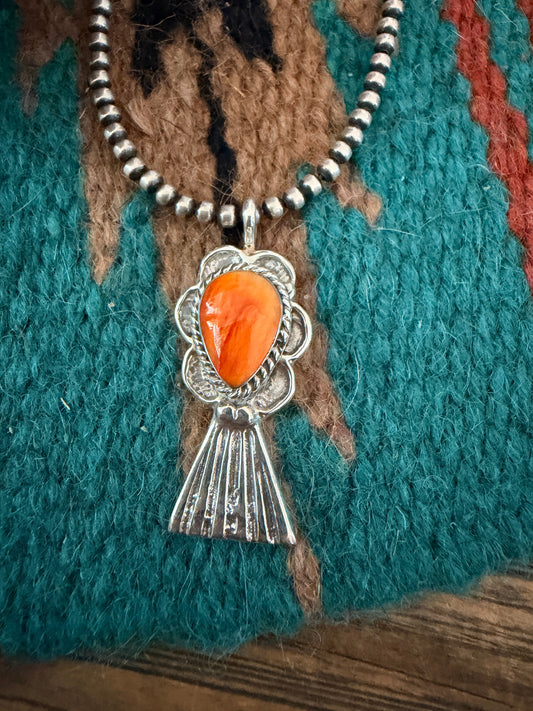 Handcrafted Sterling Silver & Orange Spiny Oyster Blossom Pendant by Joseph Martinez