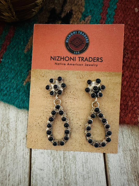 Handcrafted Sterling Silver & Black Onyx Petit Point Dangle Earrings