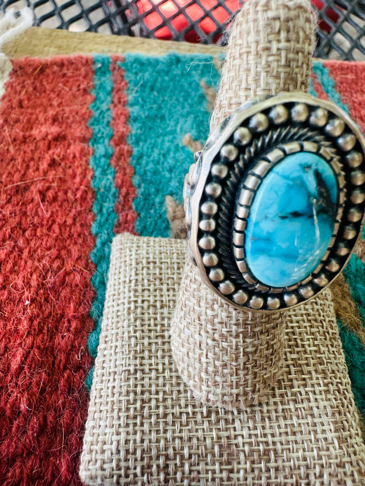 Handcrafted Sterling Silver & Turquoise Ring Size 7 by Mark Yazzie