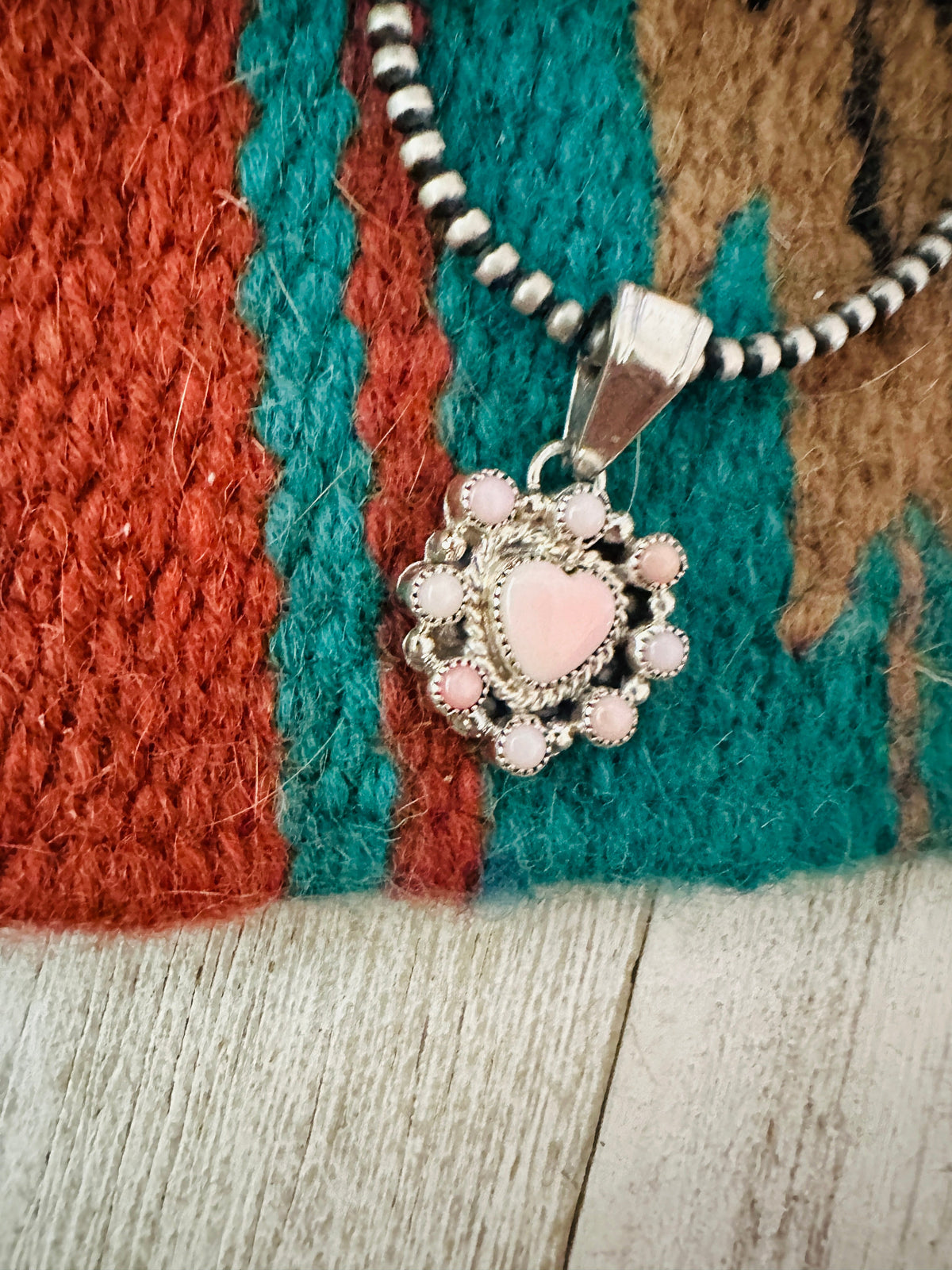 Handcrafted Queen Pink Conch Shell & Sterling Silver Heart Pendant