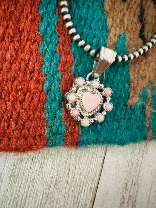Handcrafted Queen Pink Conch Shell & Sterling Silver Heart Pendant