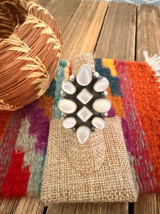 Handcrafted Mother of Pearl & Sterling Silver Cluster Ring Size 6 by Bonnie Benally