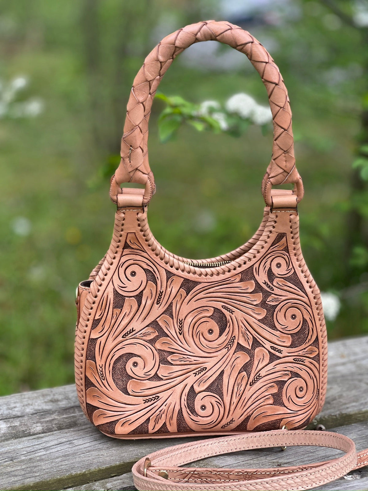 ALLE Hand-Tooled Leather Mini Hobo & Crossbody Bag "LUNA MINI" more colors