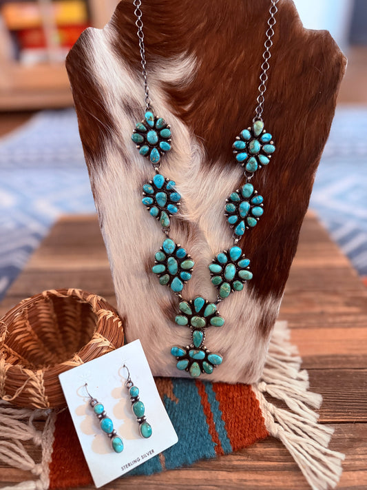 Handcrafted Sonoran Mountain Turquoise & Sterling Silver Necklace and Earring Set by Sheila Becenti