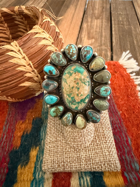 Handcrafted Royston Turquoise & Sterling Silver Cluster Ring Size 6 Sheila Becenti